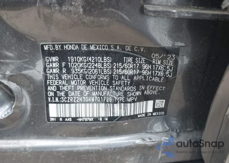 2024 Honda Hr-V Awd Lx from USA, damaged, VIN 3CZRZ2H30RM701729